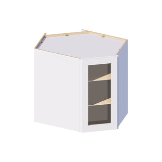 Classic White - 24"W × 30"H Glass-Door Diagonal Corner Wall Cabinet