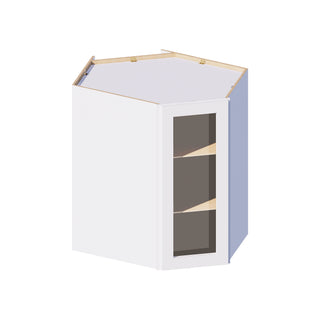 Classic White - 24"W × 36"H Glass-Door Diagonal Corner Wall Cabinet