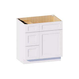 Classic White - 33"W Offset-Sink Vanity Combo Cabinet (Drawer on Left)