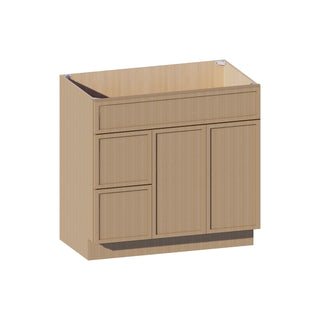 Slim White Oak - 36"W Offset-Sink Vanity Combo Cabinet (Drawer on Left)