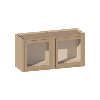 Slim White Oak - 36"W × 18"H Glass-Door Wall Cabinet