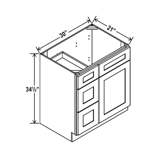 Smokey Ash - 30"W Offset-Sink Vanity Combo Cabinet (Drawer on Left)