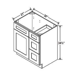 Smokey Ash - 30"W Offset-Sink Vanity Combo Cabinet (Drawer on Right)
