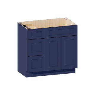 Navy Blue - 36"W Offset-Sink Vanity Combo Cabinet (Drawer on Left)