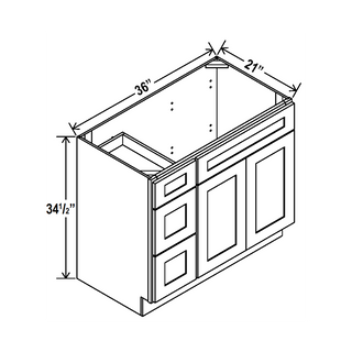 Double Smokey Gray - 36"W Offset-Sink Vanity Combo Cabinet (Drawer on Left)