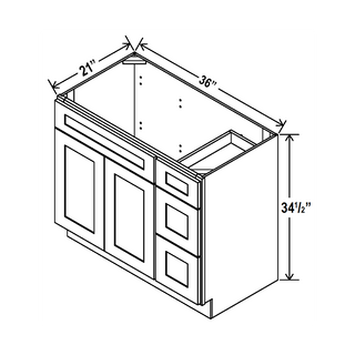 Double Dove White - 36"W Offset-Sink Vanity Combo Cabinet (Drawer on Right)