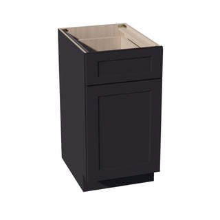 HE - B18: Ebony Black Shaker 18" 1 Drawer 1 Door Standard Base Cabinet - homecabinets