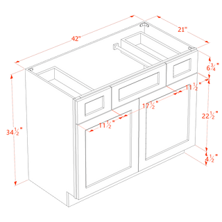 HE - VSD4221: Ebony Black Shaker 42"W x 34 - 1/2"H x 21"D 2 Doors, 2 Drawers & 1 False Drawer Centered Vanity Sink Base Cabinets - homecabinets