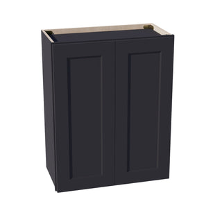 HE - W2430: Ebony Black Shaker 24"W x 30"H 2 Doors & 2 Shelves Standard Wall Cabinet - homecabinets