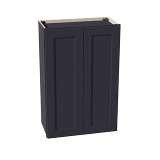 HE - W2436: Ebony Black Shaker 24"W x 36"H 2 Doors & 2 Shelves Standard Wall Cabinet - homecabinets