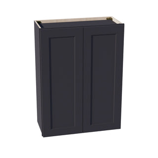 HE - W2736: Ebony Black Shaker 27"W x 36"H 2 Doors & 2 Shelves Standard Wall Cabinet - homecabinets
