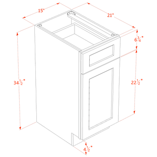HF - VB1521: Frost White Shaker 15"W x 34 - 1/2"H x 21"D 1 Door & 1 Drawer Single Door Vanity Base Cabinets - homecabinets