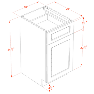 HF - VB1821: Frost White Shaker 18"W x 34 - 1/2"H x 21"D 1 Door & 1 Drawer Single Door Vanity Base Cabinets - homecabinets