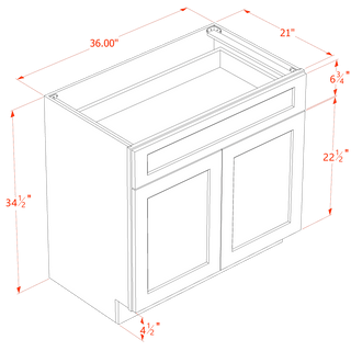 HF - VB3621: Frost White Shaker 36"W x 34 - 1/2"H x 21"D 2 Doors & 1 Drawer Double Door Vanity Base Cabinets - homecabinets