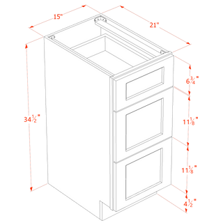HF - VDB1521: Frost White Shaker 15"W x 34 - 1/2"H x 21"D 3 Drawers Vanity Base Cabinets - homecabinets