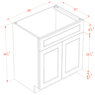 HF - VSB3021: Frost White Shaker 30"W x 34 - 1/2"H x 21"D 2 Doors & 1 False Drawer Vanity Sink Base Cabinets - homecabinets