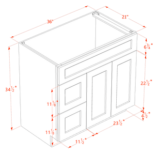 HF - VSD3621L: Frost White Shaker 36"W x 34 - 1/2"H x 21"D 2 Doors & 2 Left Drawers Offset Vanity Sink Base Cabinets - homecabinets