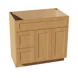 HT - VSD3621L: Timber Wood Shaker 36"W x 34 - 1/2"H x 21"D 2 Doors & 2 Left Drawers Offset Vanity Sink Base Cabinets - homecabinets