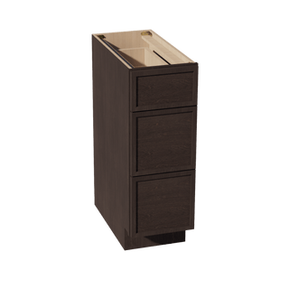 SM - DB12: Mocha Brown Slim Shaker 12" 3 Drawers Base Cabinet - homecabinets