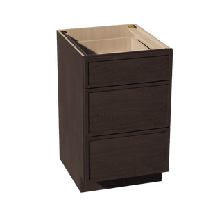 SM - DB21: Mocha Brown Slim Shaker 21" 3 Drawers Base Cabinet - homecabinets