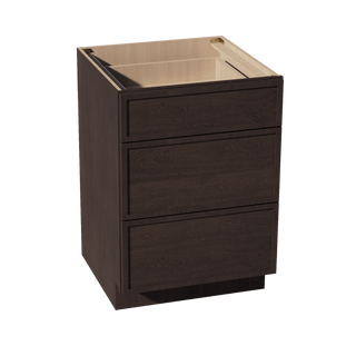 SM - DB24: Mocha Brown Slim Shaker 24" 3 Drawers Base Cabinet - homecabinets