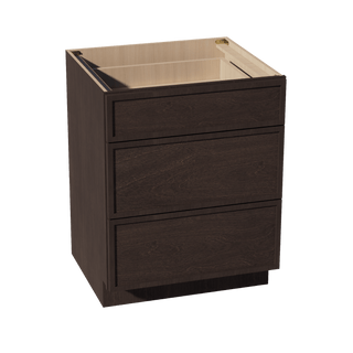 SM - DB27: Mocha Brown Slim Shaker 27" 3 Drawers Base Cabinet - homecabinets