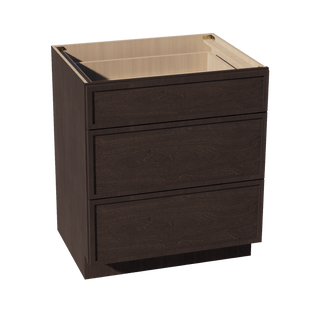 SM - DB30: Mocha Brown Slim Shaker 30" 3 Drawers Base Cabinet - homecabinets