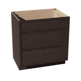 SM - DB33: Mocha Brown Slim Shaker 33" 3 Drawers Base Cabinet - homecabinets