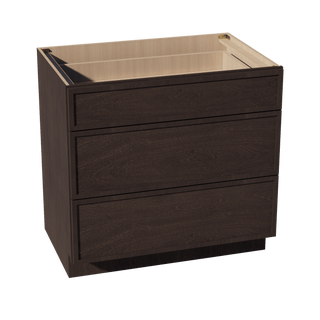 SM - DB36: Mocha Brown Slim Shaker 36" 3 Drawers Base Cabinet - homecabinets