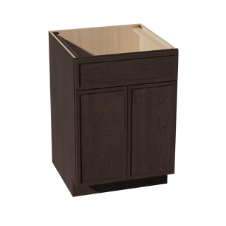 SM - SB24: Mocha Brown Slim Shaker 24" 2 Doors 1 False Drawer Sink Base Cabinet - homecabinets