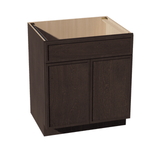 SM - SB30: Mocha Brown Slim Shaker 30" 2 Doors 1 False Drawer Sink Base Cabinet - homecabinets