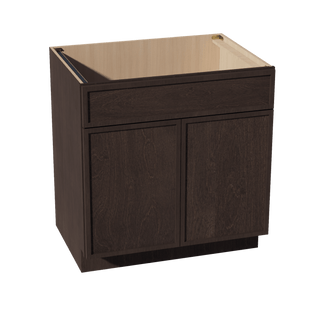 SM - SB33: Mocha Brown Slim Shaker 33" 2 Doors 1 False Drawer Sink Base Cabinet - homecabinets