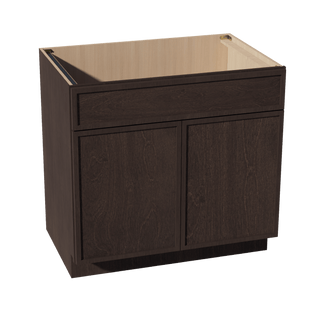 SM - SB36: Mocha Brown Slim Shaker 36" 2 Doors 1 False Drawer Sink Base Cabinet - homecabinets