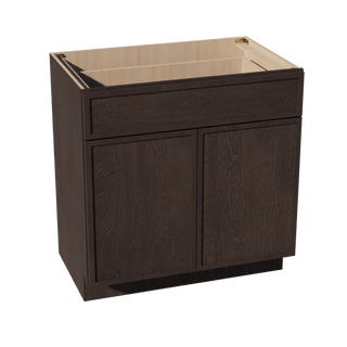 SM - VB3321: Mocha Brown Slim Shaker 33"W x 34 - 1/2"H x 21"D 2 Doors & 1 Drawer Double Door Vanity Base Cabinets - homecabinets