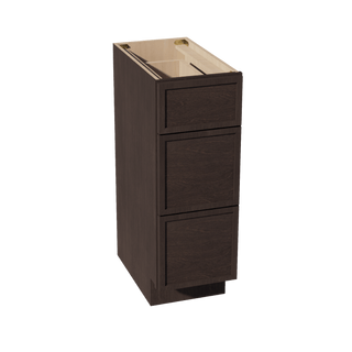 SM - VDB1221: Mocha Brown Slim Shaker 12"W x 34 - 1/2"H x 21"D 3 Drawers Vanity Base Cabinets - homecabinets