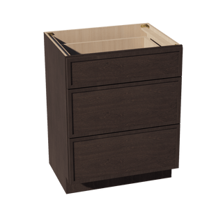 SM - VDB2721: Mocha Brown Slim Shaker 27"W x 34 - 1/2"H x 21"D 3 Drawers Vanity Base Cabinets - homecabinets