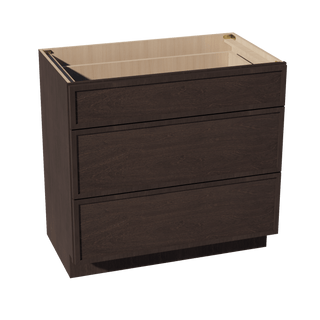 SM - VDB3621: Mocha Brown Slim Shaker 36"W x 34 - 1/2"H x 21"D 3 Drawers Vanity Base Cabinets - homecabinets