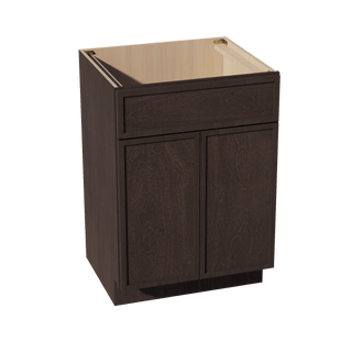 SM - VSB2421: Mocha Brown Slim Shaker 24"W x 34 - 1/2"H x 21"D 2 Doors & 1 False Drawer Vanity Sink Base Cabinets - homecabinets