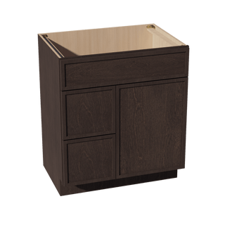 SM - VSD3021L: Mocha Brown Slim Shaker 30"W x 34 - 1/2"H x 21"D 1 Door & 2 Left Drawers Offset Vanity Sink Base Cabinets - homecabinets