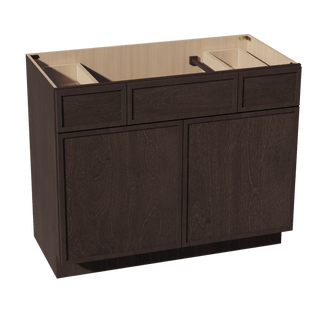 SM - VSD4221: Mocha Brown Slim Shaker 42"W x 34 - 1/2"H x 21"D 2 Doors, 2 Drawers & 1 False Drawer Centered Vanity Sink Base Cabinets - homecabinets