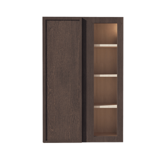 SM - WBC2742: Mocha Brown Slim Shaker 27"W x 42"H 1 Door & 2 Shelves Wall Blind Corner Cabinets - homecabinets