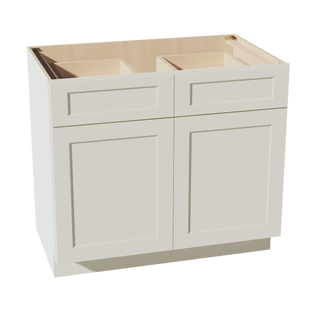TW - B39: Creamy White Shaker 39" 2 Drawers 2 Doors Standard Base Cabinet - homecabinets