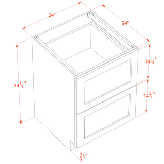 TW - DB24 - 2: Creamy White Shaker 24" 2 Drawers Base Cabinet - homecabinets