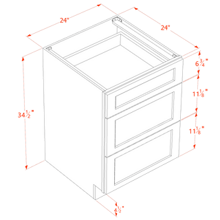 TW - DB24: Creamy White Shaker 24" 3 Drawers Base Cabinet - homecabinets