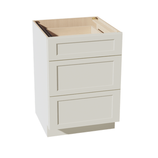 TW - DB24: Creamy White Shaker 24" 3 Drawers Base Cabinet - homecabinets