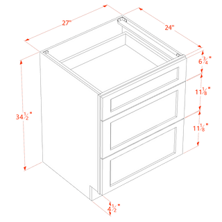 TW - DB27: Creamy White Shaker 27" 3 Drawers Base Cabinet - homecabinets