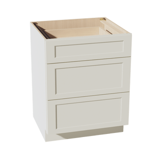 TW - DB27: Creamy White Shaker 27" 3 Drawers Base Cabinet - homecabinets