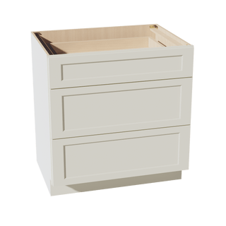 TW - DB33: Creamy White Shaker 33" 3 Drawers Base Cabinet - homecabinets