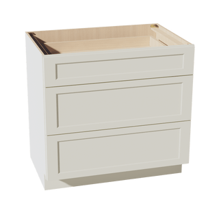 TW - DB36: Creamy White Shaker 36" 3 Drawers Base Cabinet - homecabinets