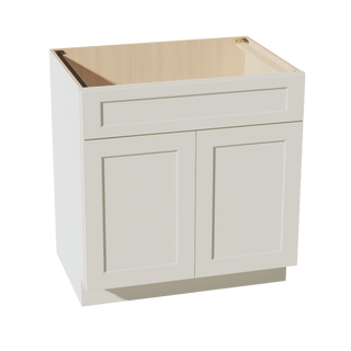 TW - SB33: Creamy White Shaker 33" 2 Doors 1 False Drawer Sink Base Cabinet - homecabinets